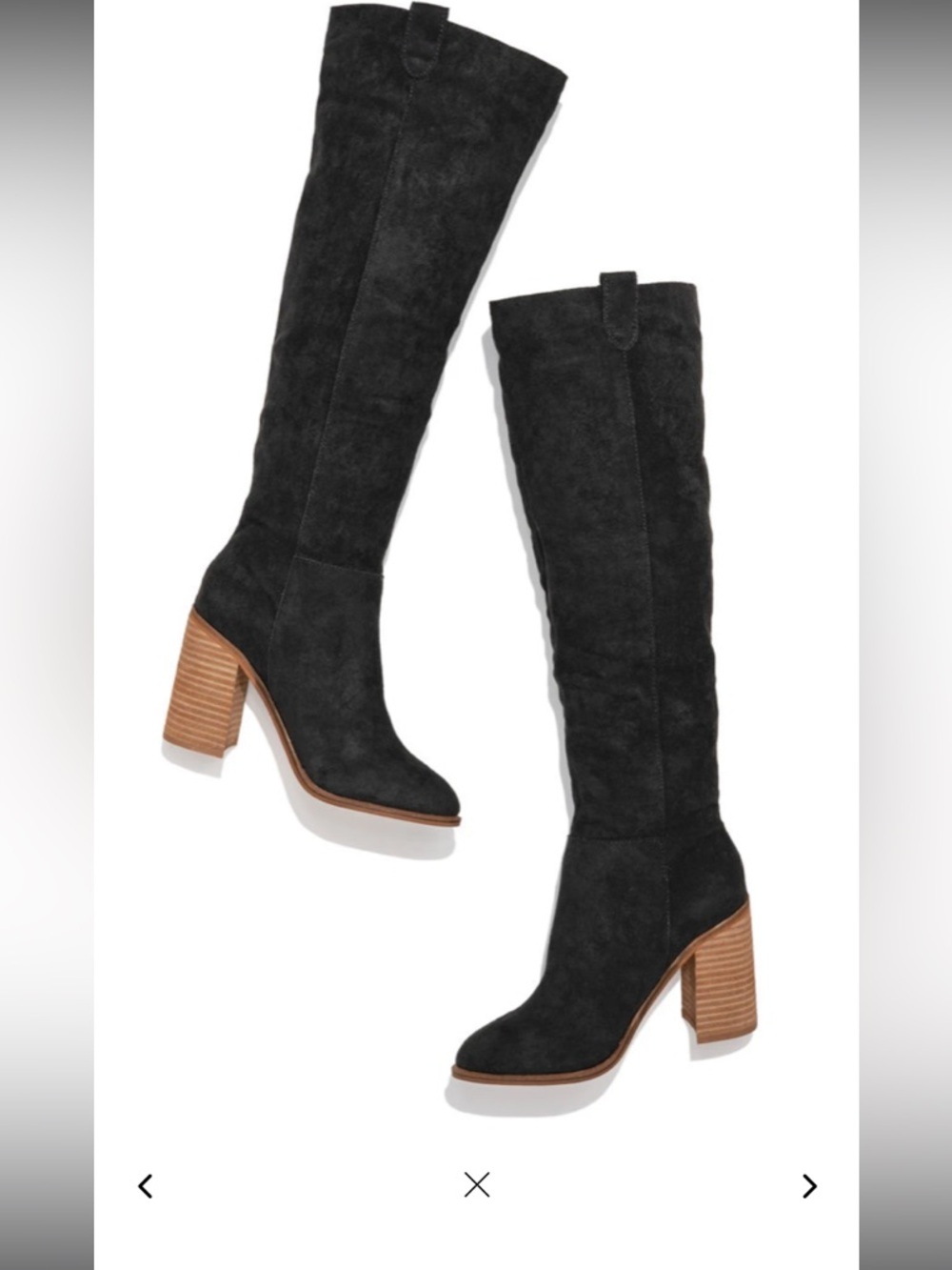 Women’s Black Suede Knee-High Block Heel Boots - Picture 2 of 8